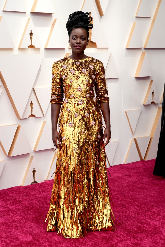 Lupita Nyong'o's Gold Fringe Prada Dress at the 2022 Oscars