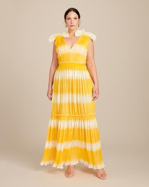 Prabal Gurung Tadia V-Neck Plissé Gown