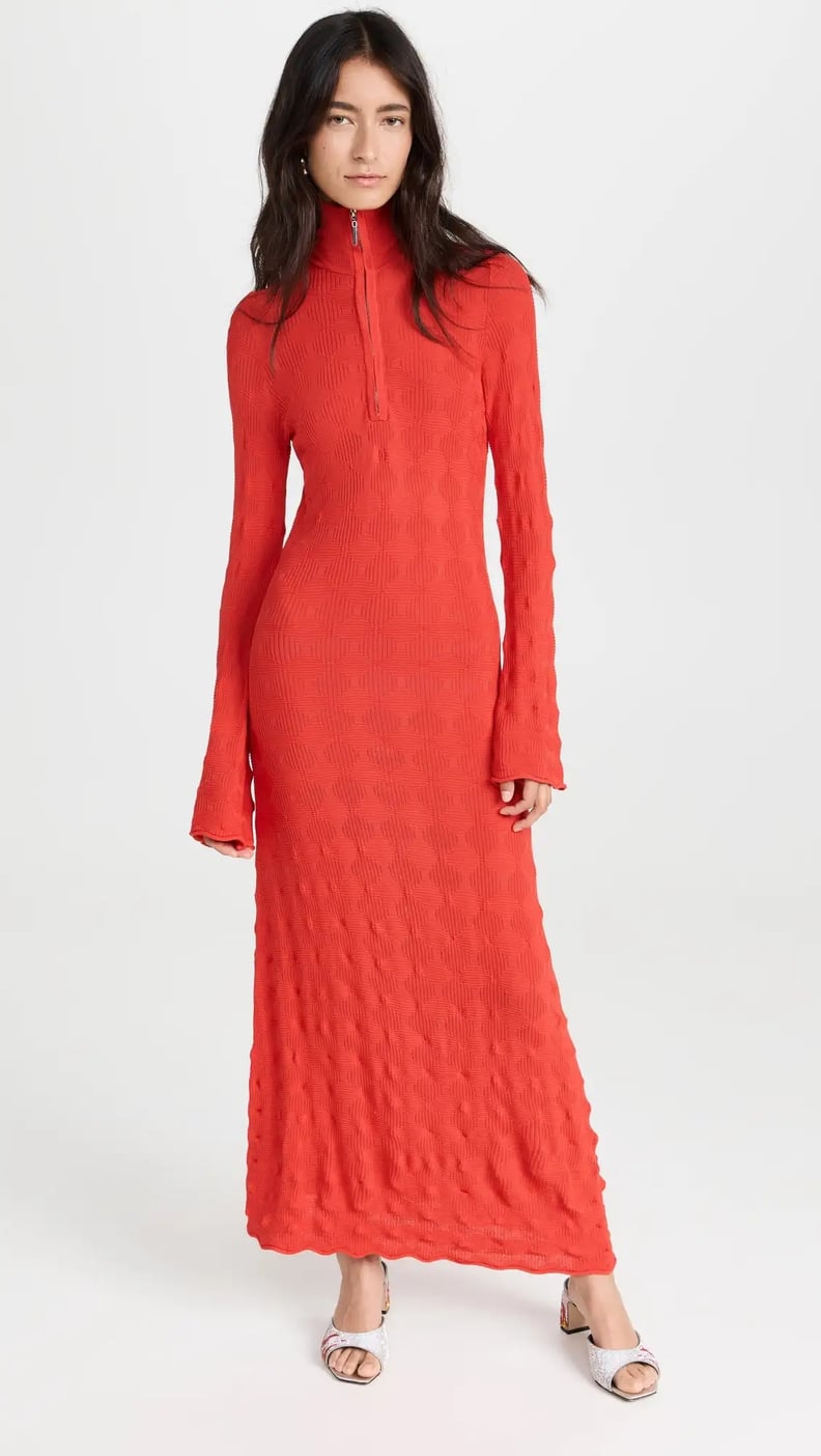 Long Sleeve Zip-Front Maxi Dress