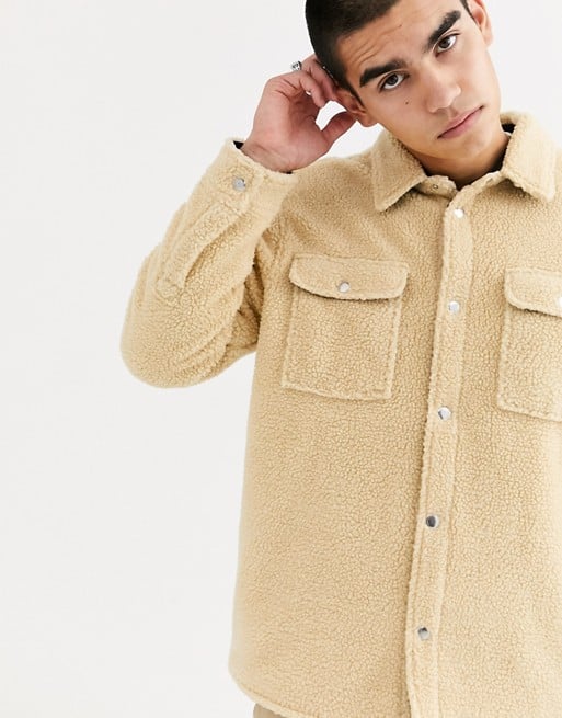 Weekday Irwin borg overshirt in beige