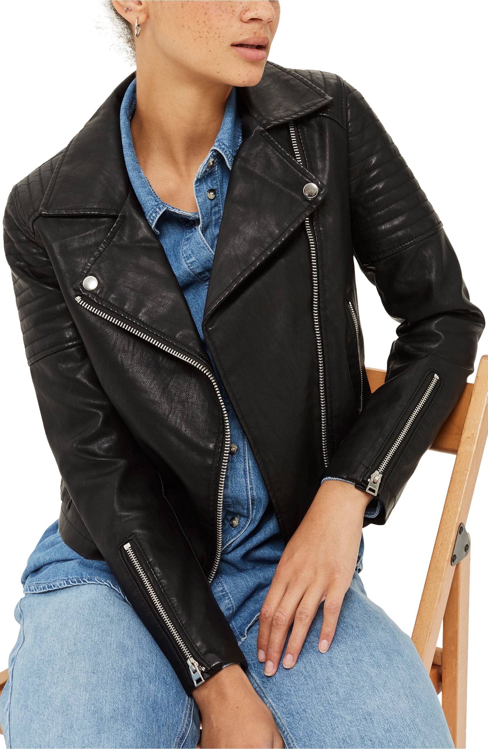 Topshop, Jackets & Coats, Topshop Petite Faux Leather Moto Jacket Size 8