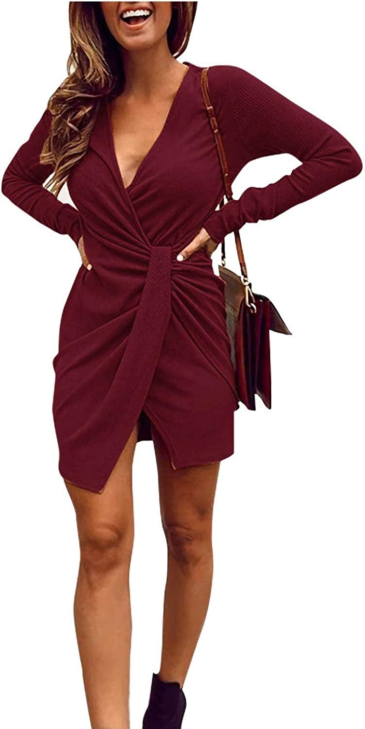 Limtery V-Neck Ribbed Knit Dress