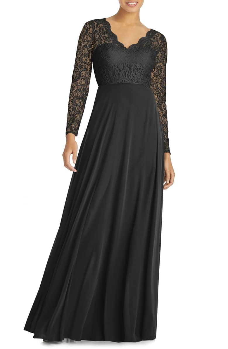 Dessy Collection Long Sleeve Lace & Chiffon Gown