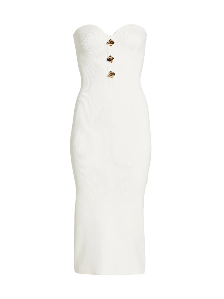 Self-Portrait Strapless Rib-Knit Midi-Dress