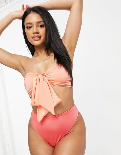 ASOS Design Shimmer Bikini in Apricot and Coral
