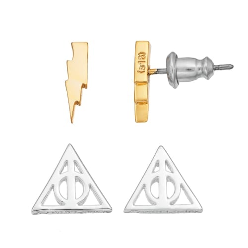 Harry Potter Sign of the Deathly Hallows & Lightning Bolt Stud Earrings