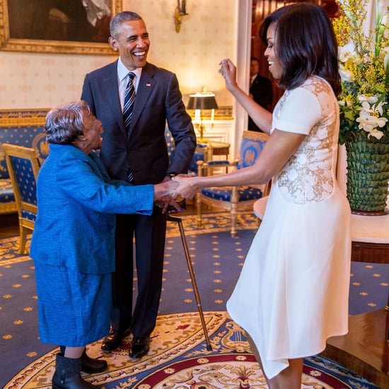Michelle Obama Wears a White Lace Dress to Meet 106-Year-Old