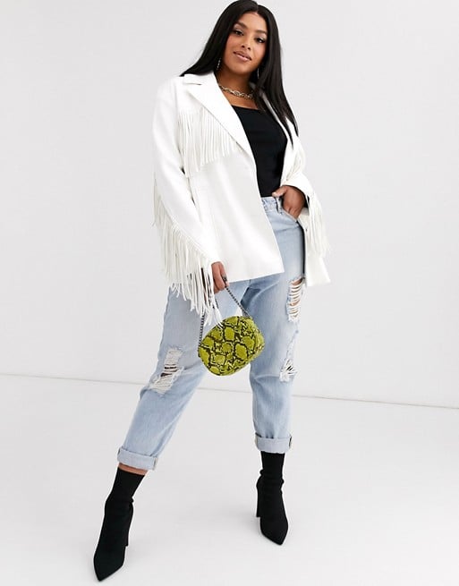 ASOS Design Curve Fringe Leather Look Jacket