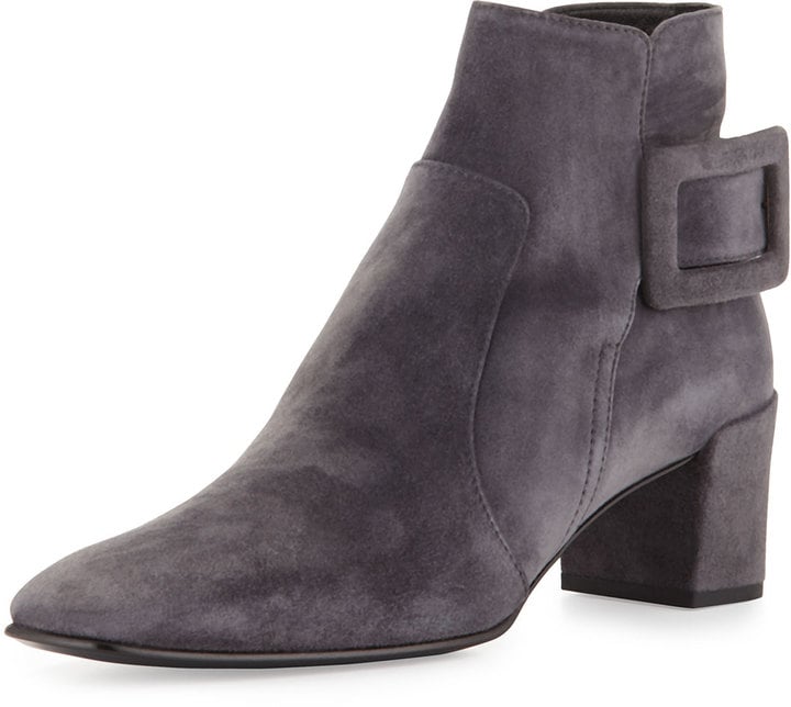 Roger Vivier Suede Side-Buckle Ankle Boot in Dark Gray ($1,150) | Fall ...