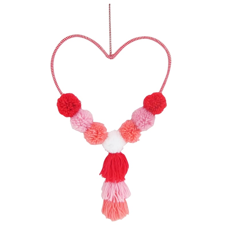 Valentine's Day Heart-Shaped Wall Hanging with Pom-Poms and Tassels