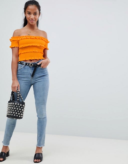 Vero Moda Petite Ruffle Bardot Crop Top