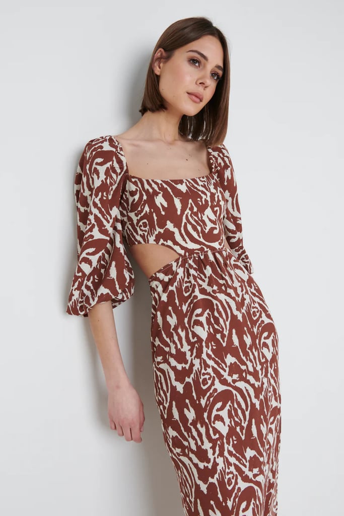 Printed Balloon-Sleeve Dress