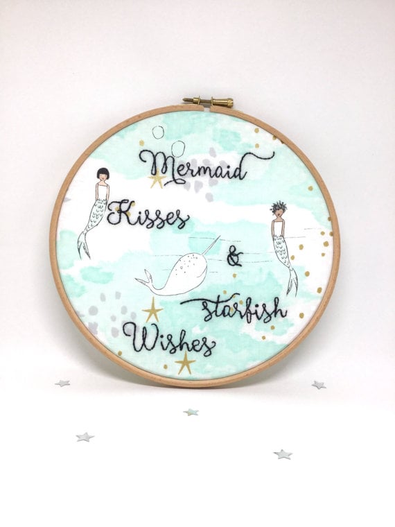 Mermaid Kisses Embroidery Hoop