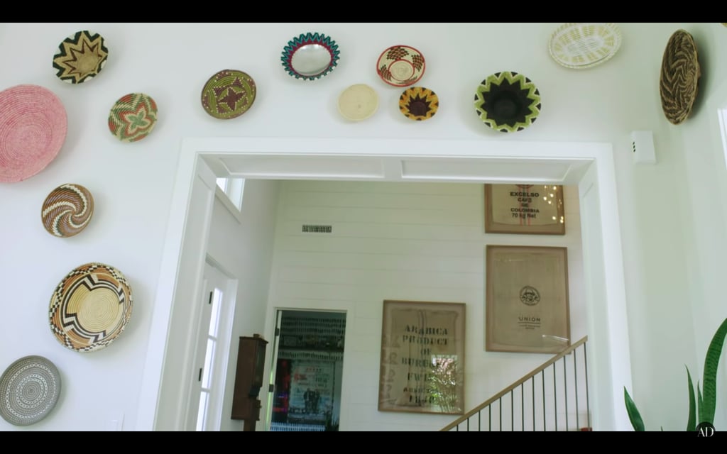 The lounge room is adorned with woven baskets collected by Emmy during her travels.