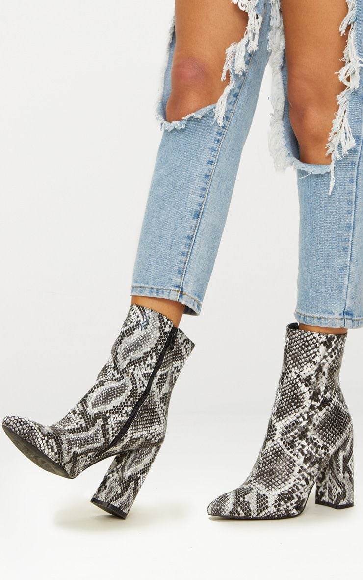 Pretty Little Thing Black Snake High Point Ankle Boot