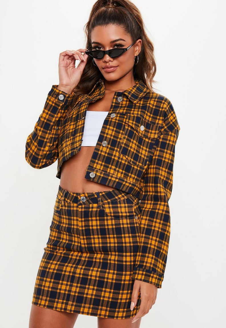 Missguided Yellow Checked Cropped Denim Jacket