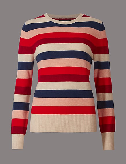 Autograph Pure Cashmere Striped Round Neck Jumper