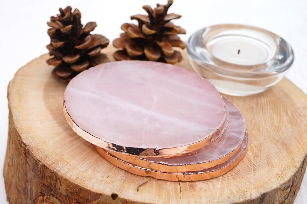 Rose Quartz Agate Rose Gold Coasters