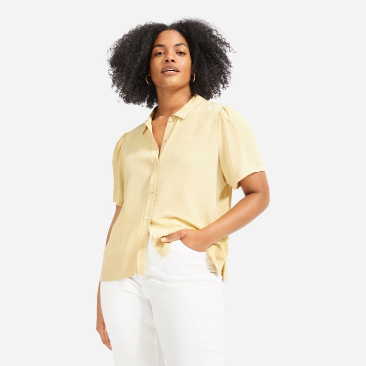 Everlane Clean Silk Puff-Sleeve Shirt