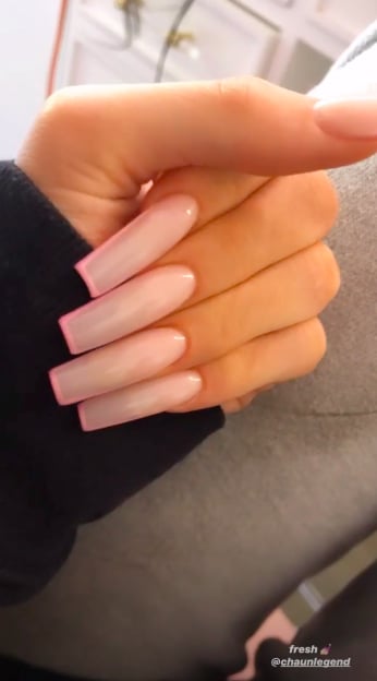 Kylie Jenner's Subtle Neon Pink Outline Nail Art