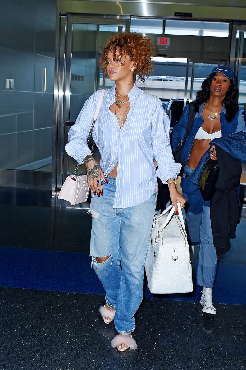 Rihanna: Rip Skinny Jeans, Black Suede Pumps