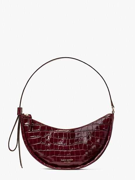 Chic Shininess: Smile Croc-Embossed Leather Small Shoulder Bag