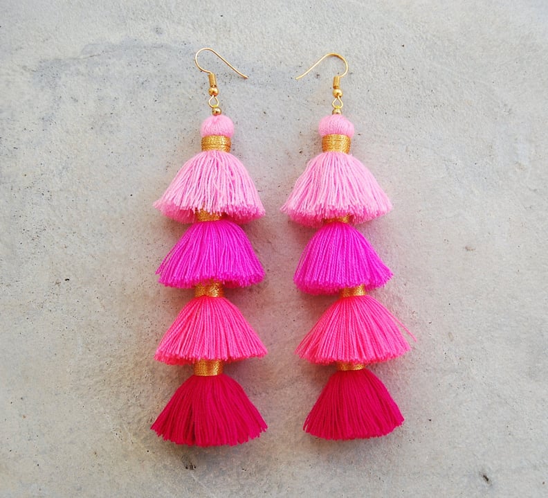 Four-Layered Ombre Pink Tassel Earrings