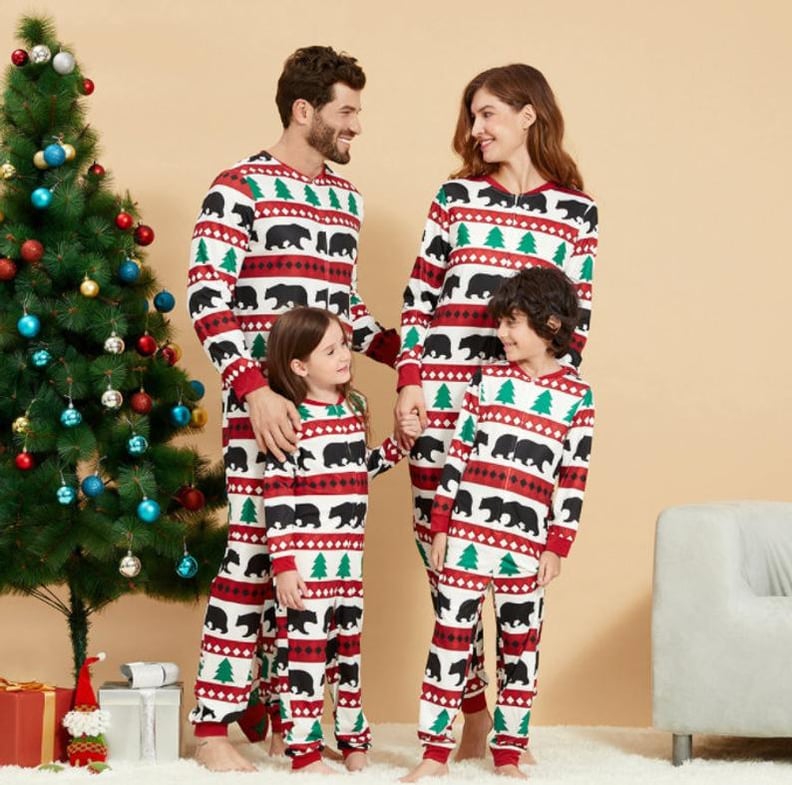 Christmas Tree and Bear Patterned Family Matching Onesies