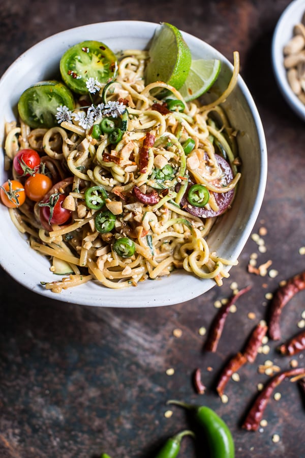 Fiery Schezwan Peanut and Chili Zucchini Noodles