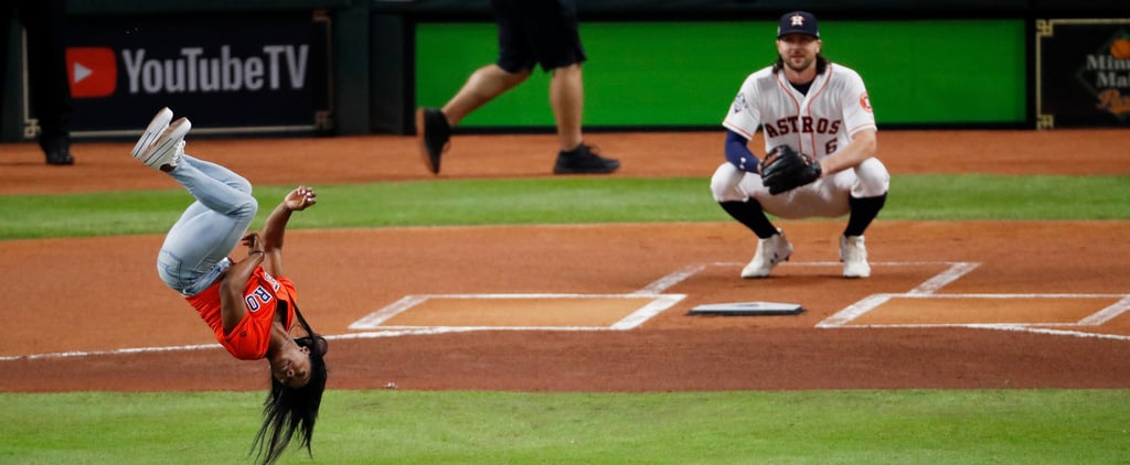 Watch Simone Biles Flip Before Throwing World Series Pitch