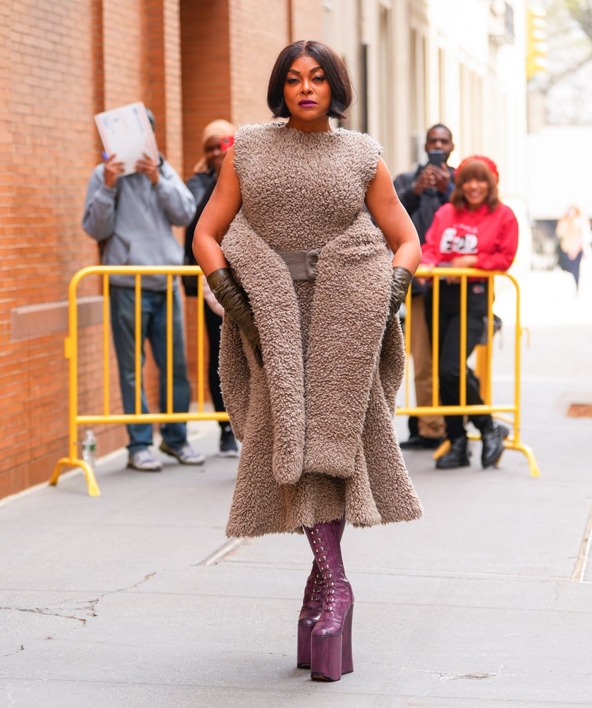 Taraji P Hensons Fuzzy Marc Jacobs Dress And Platform Boots Taraji P Hensons Marc Jacobs