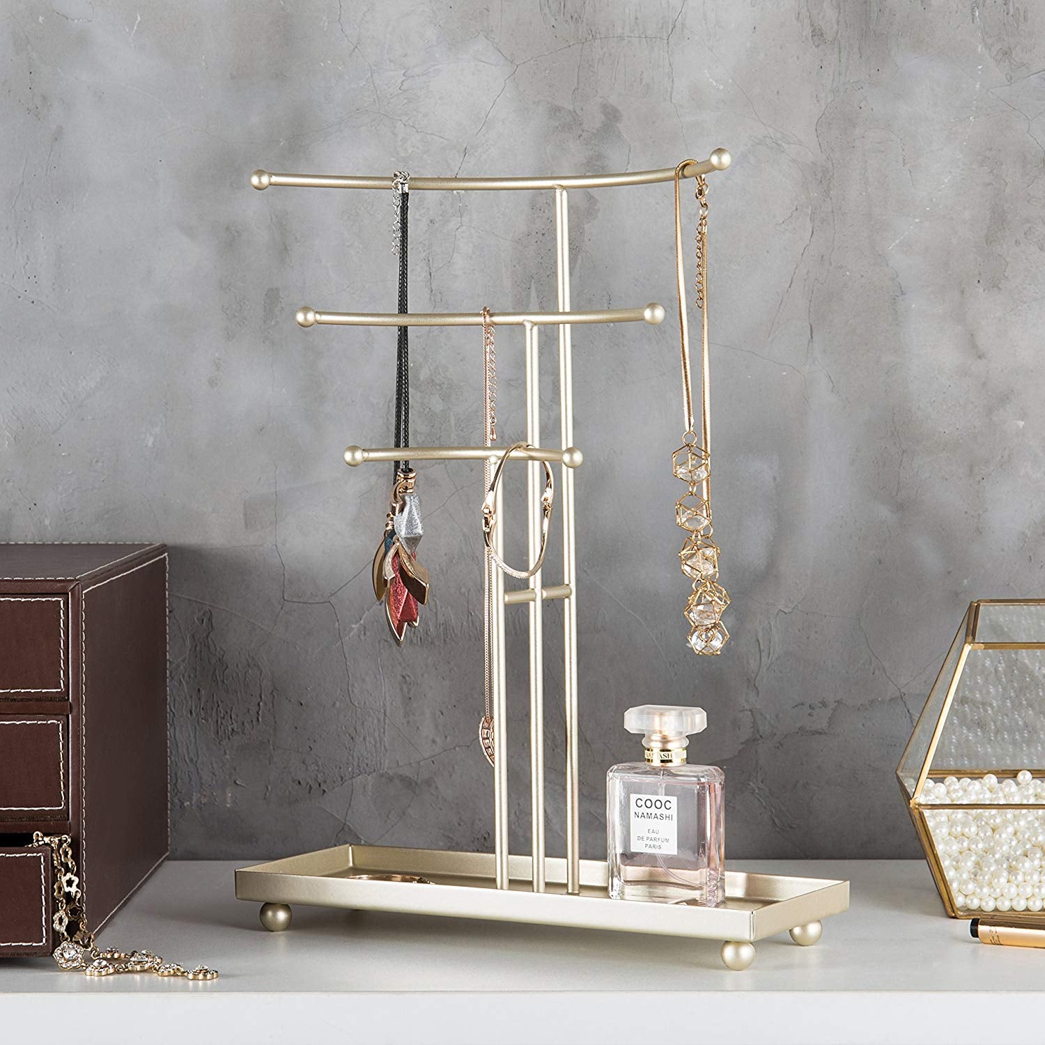 Details about   3-Tier 30-Hook Metal Jewelry Rack Necklaces Bracelets Display Stand Tower Holder 