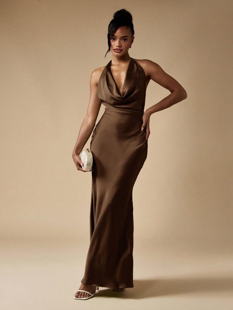 Missguided Cowl Neck Halter Maxi Dress With Tie Back