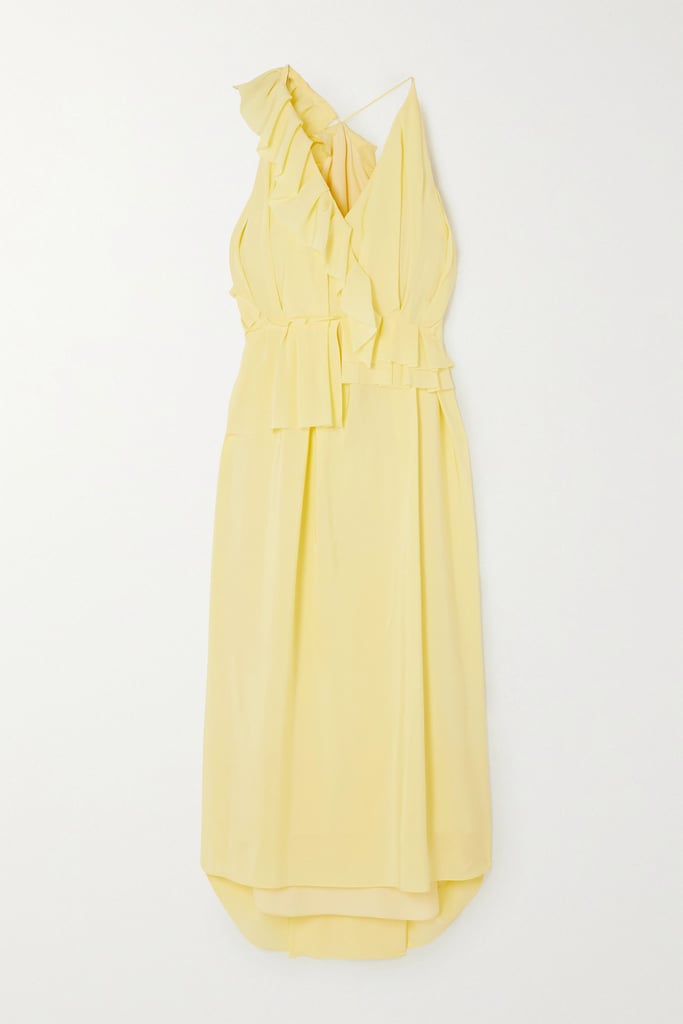 Victoria Beckham Pastel yellow Asymmetric ruffled silk-georgette midi dress