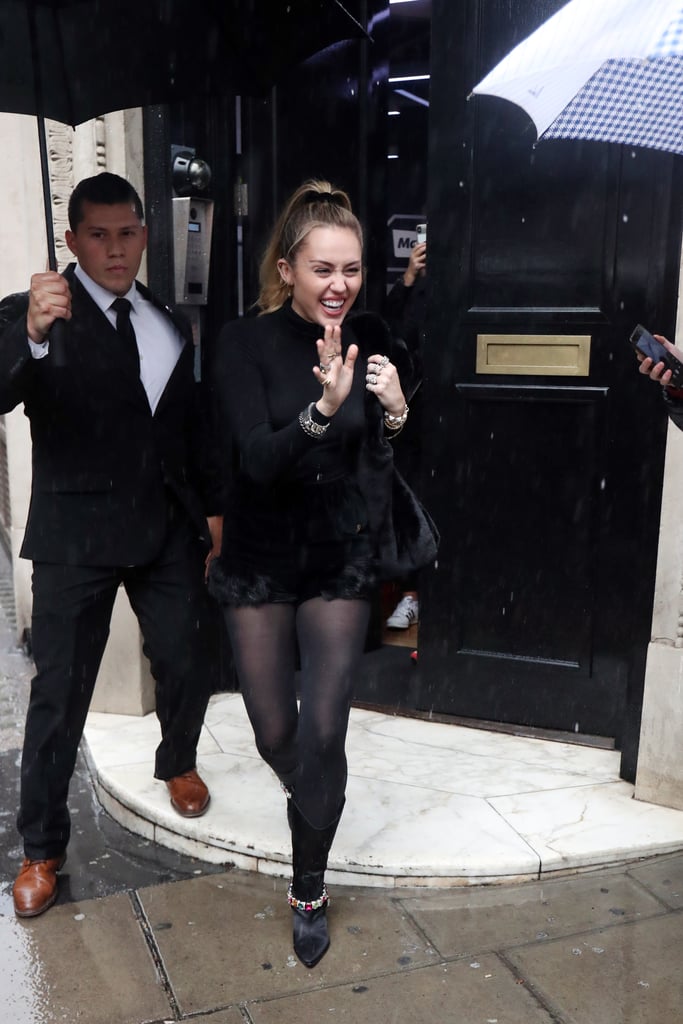 Miley Cyrus Leather Skirt in London 2018