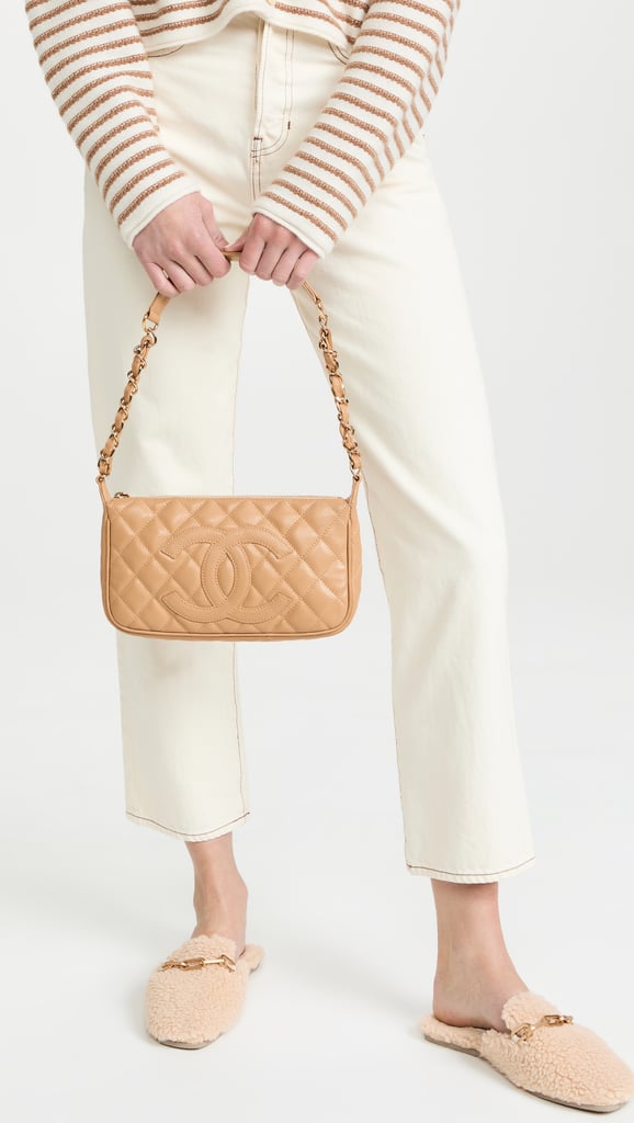 A Shoulder Bag: Chanel Beige Caviar Timeless Bag