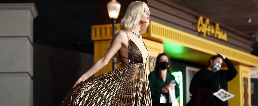 Anya Taylor-Joy Sweeps the Red Carpet in a Gold Pleated Dior Dress For the Ages