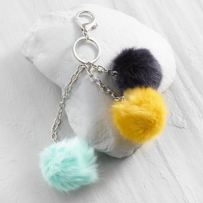 Blue Triple Pom Keychain