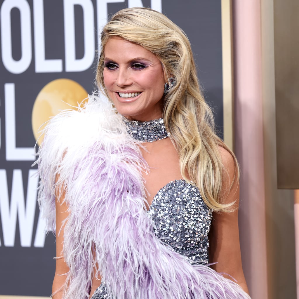 Heidi Klum Sparkles in a Micro Mini and Thigh-High Slit at the Golden Globes