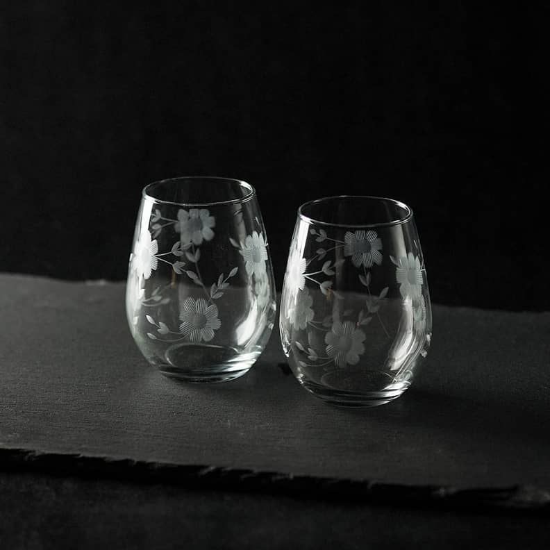 Faceted Silver & Glass Stemless Wine Glasses, Set of 4