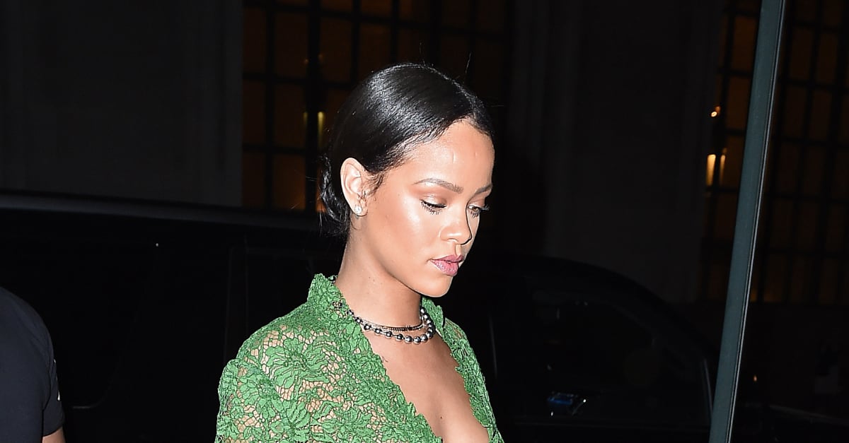 rihanna green gucci dress Rihanna Wears Mint Green Dress to British Fashion Awards