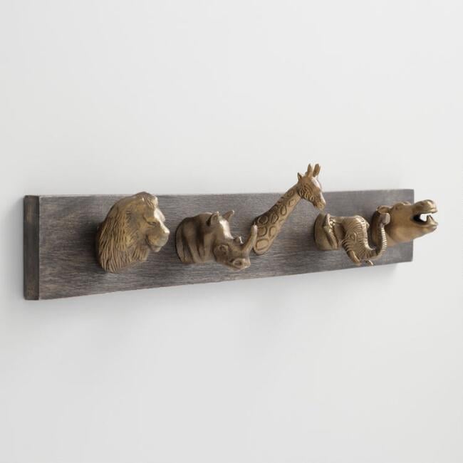 Safari Animal 5 Hook Wall Rack