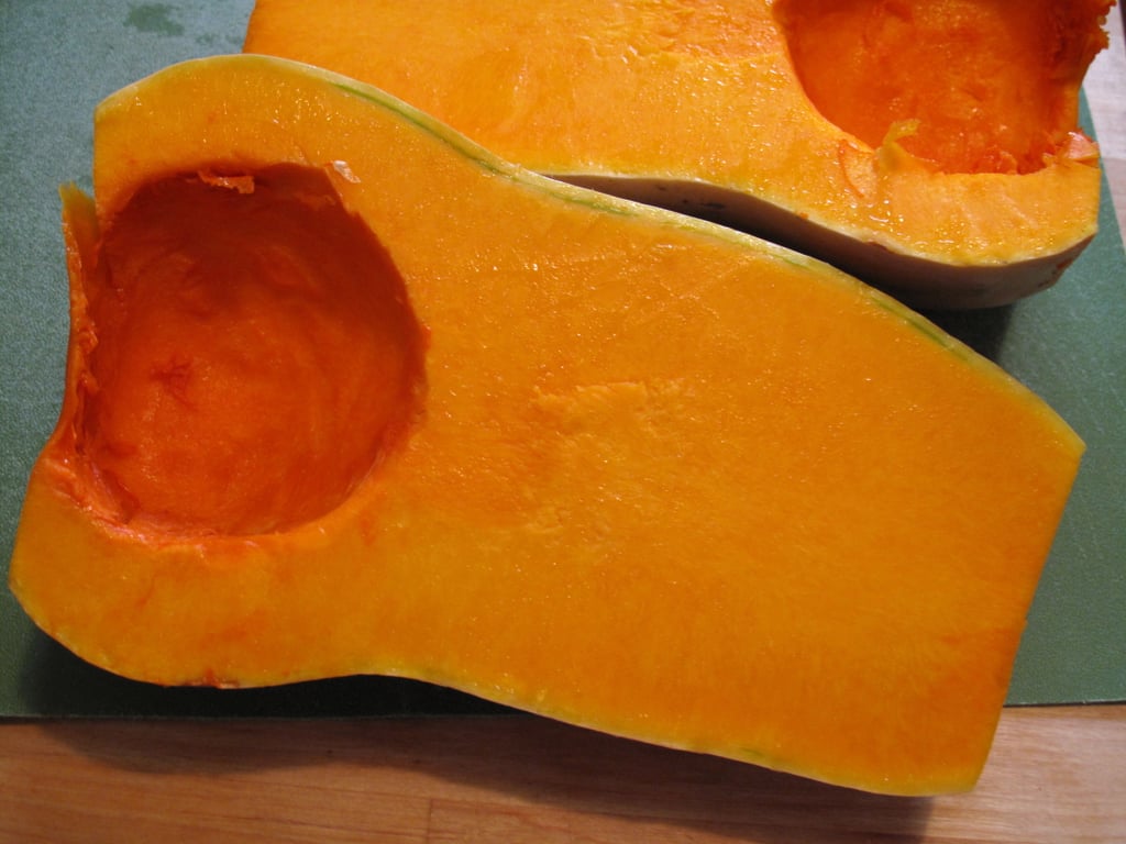 After thoroughly scraping the inside of the squash, the center should