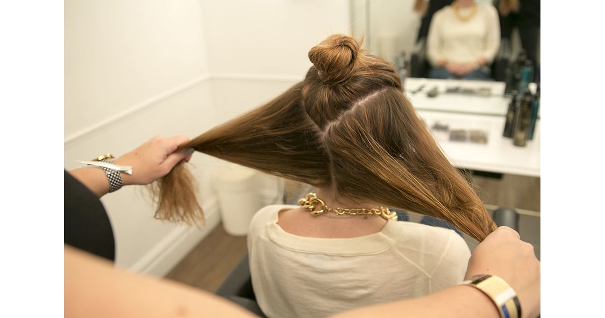 Once your hair is mostly dry, section the top of your hair in a