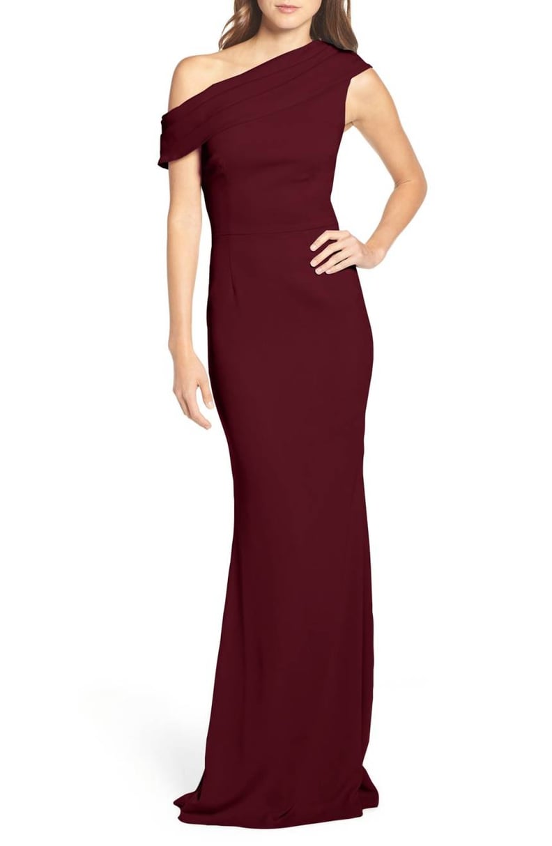 Katie May Layla Pleat One-Shoulder Crepe Gown