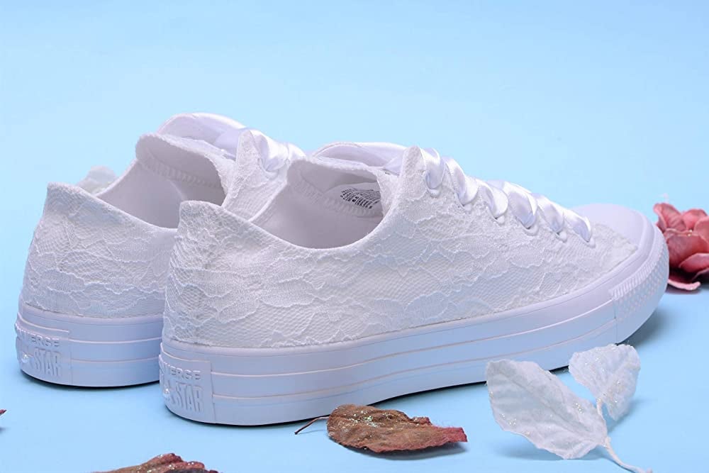 White Wedding Sneakers For A Bride Lace Bridal Trainers Lana Condor Amazon Handmade Wedding 2073