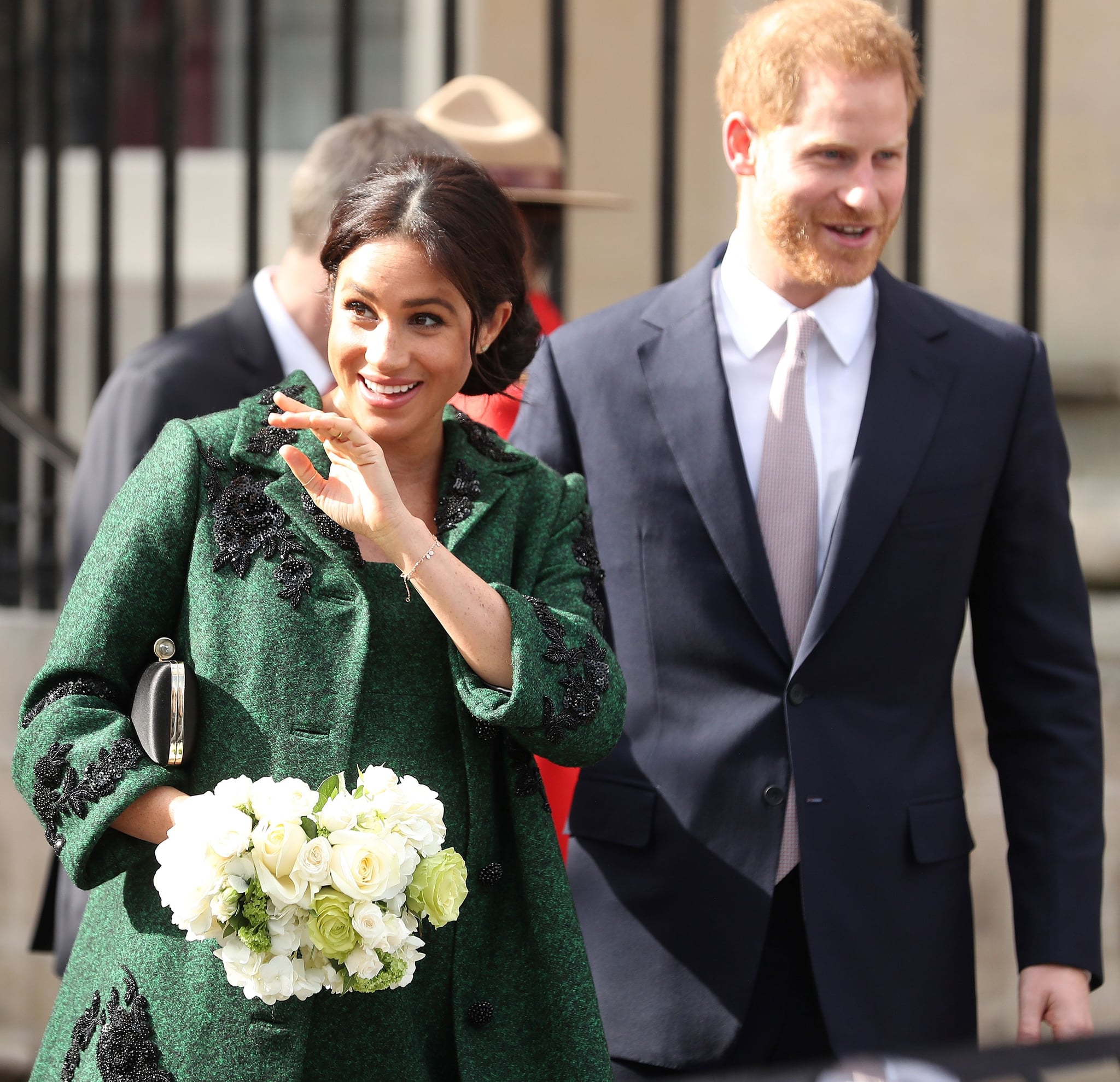 Britain's Prince Harry, Duke of Sussex (R) and Meghan, Duchess of Sussex react as they leave from Canada House, the offices of the High Commission of Canada in the United Kingdom, after attending an event to mark Commonwealth Day, in central London, on March 11, 2019. - Britain's Queen Elizabeth II has been the Head of the Commonwealth throughout her reign. Organised by the Royal Commonwealth Society, the Service is the largest annual inter-faith gathering in the United Kingdom. (Photo by Daniel LEAL-OLIVAS / AFP)        (Photo credit should read DANIEL LEAL-OLIVAS/AFP/Getty Images)