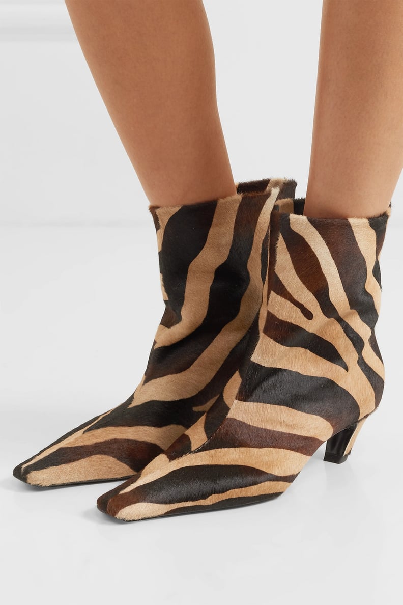 Khaite Zebra Print Calf Hair Ankle Boots