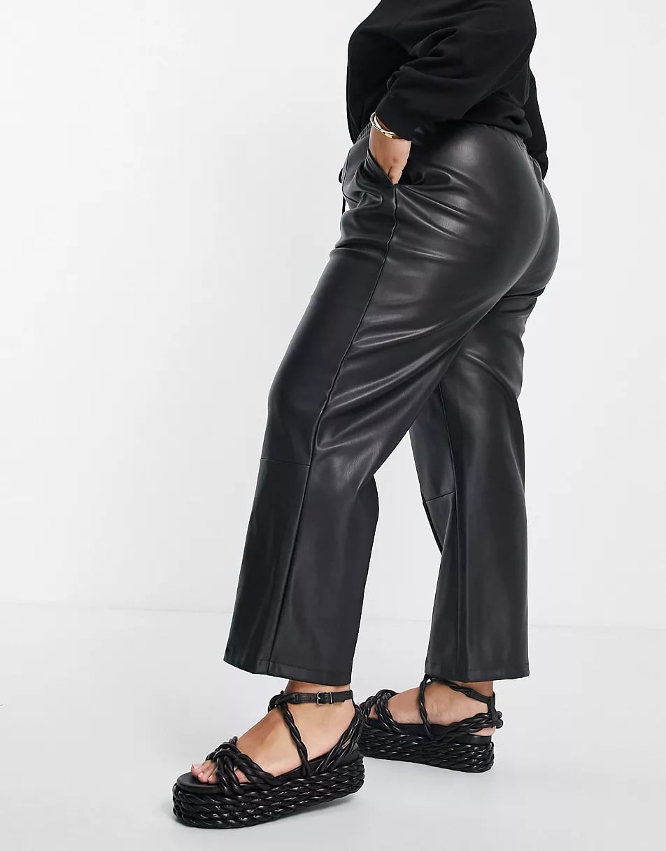 ASOS DESIGN Petite faux leather cigarette trouser with zips in black | ASOS