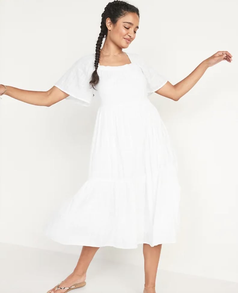 Yes to White After Labor Day: Old Navy Dobby Bell-Sleeve Midi Swing Dress